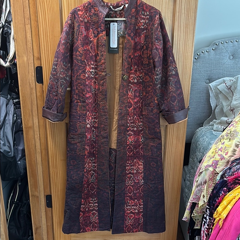 Soft Surroundings Burgundy and Brown Trench Coat